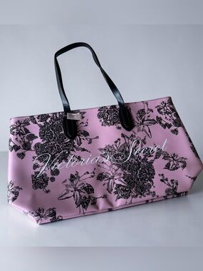 Victoria's Secret Pink Floral Tote with Black Handles